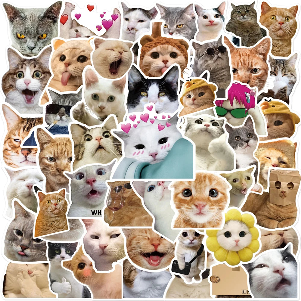 10/30/50pcs Cute Funny Meme Animal Cat Kitty Stickers Decals Kids Toy Laptop Suitcase Notebook Motorcycle Car Decoration Sticker