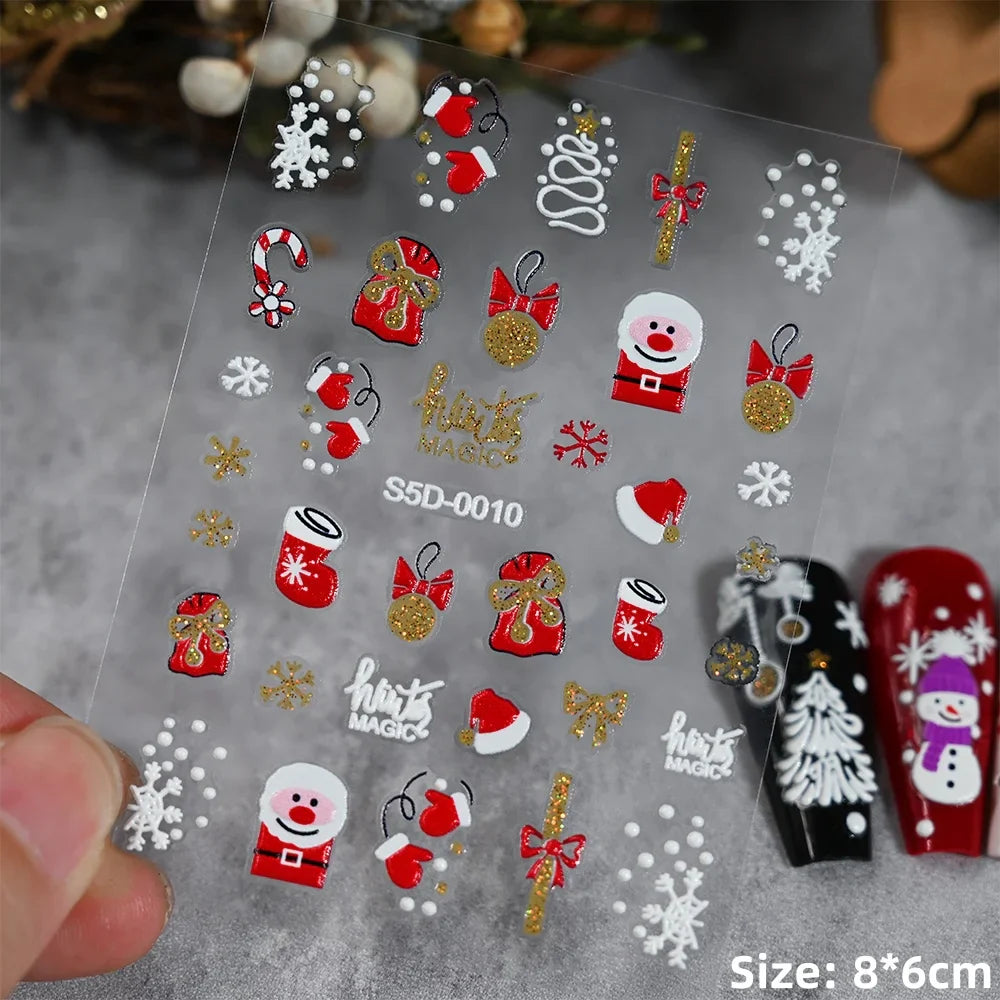 5D Christmas Nail Stickers: Snowman, Snowflake, Gingerbread