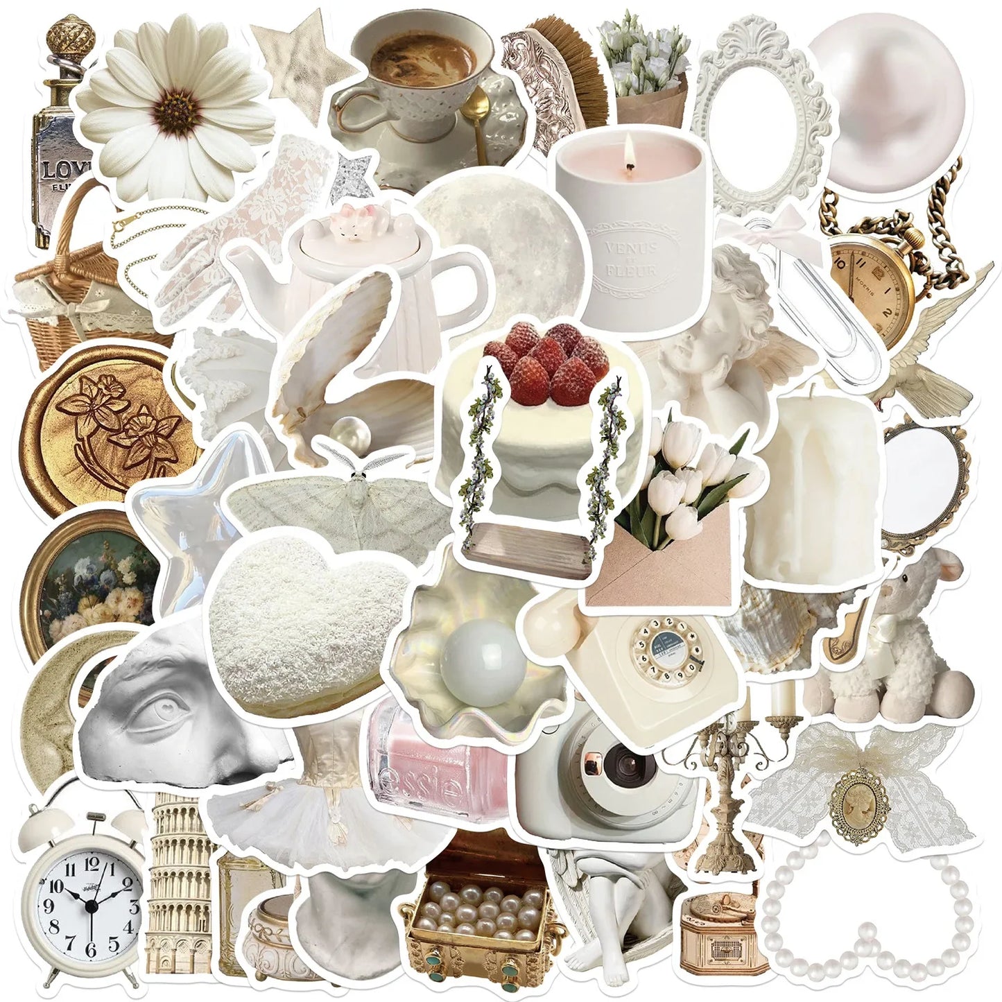 White Sticker Set: Phone, Laptop, Luggage, Skateboard, Kid Toy Decals (10/30/50PCS)
