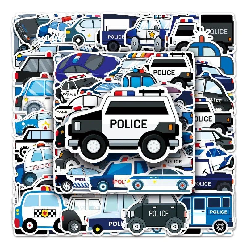 Cartoon Police Stickers for Toy Car DIY Gift Wall Decals Luggage Bike