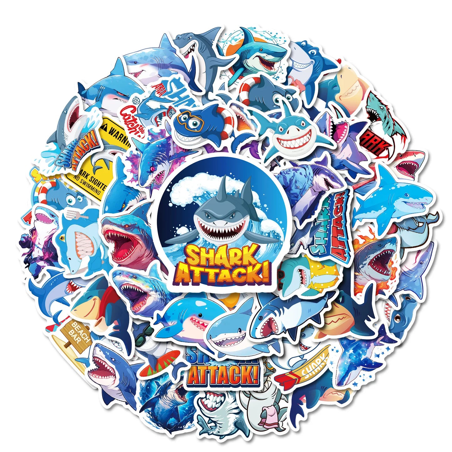 Shark Cartoon Stickers Ocean Animal Decals for Kids - Laptop, Luggage, Guitar, Bike, Skateboard