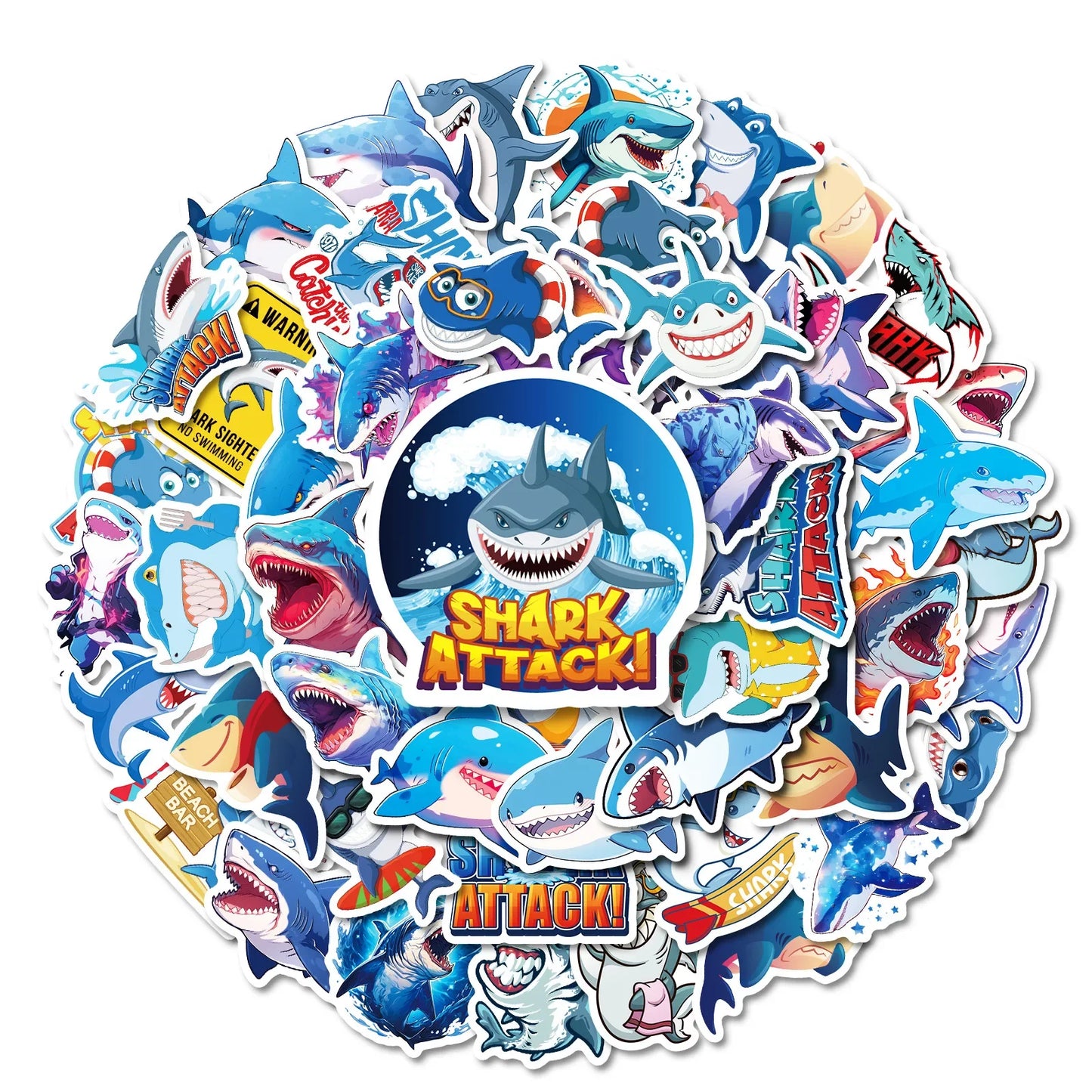 Shark Cartoon Stickers Ocean Animal Decals for Kids - Laptop, Luggage, Guitar, Bike, Skateboard