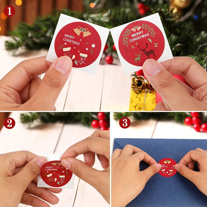 500Pcs/Roll Merry Christmas roll Self-Adhesive Label Sealing Decorative Stickers Office Stationery