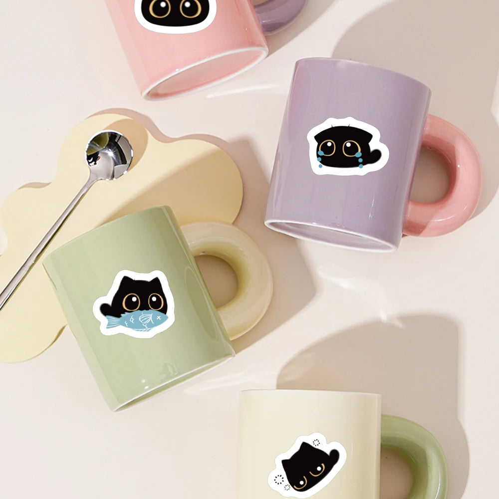 500pcs/roll Cute Cartoon Animal Black Cat Stickers Kids Students Reward Decals Luggage Laptop Phone Vinyl Sticker (10 Patterns)