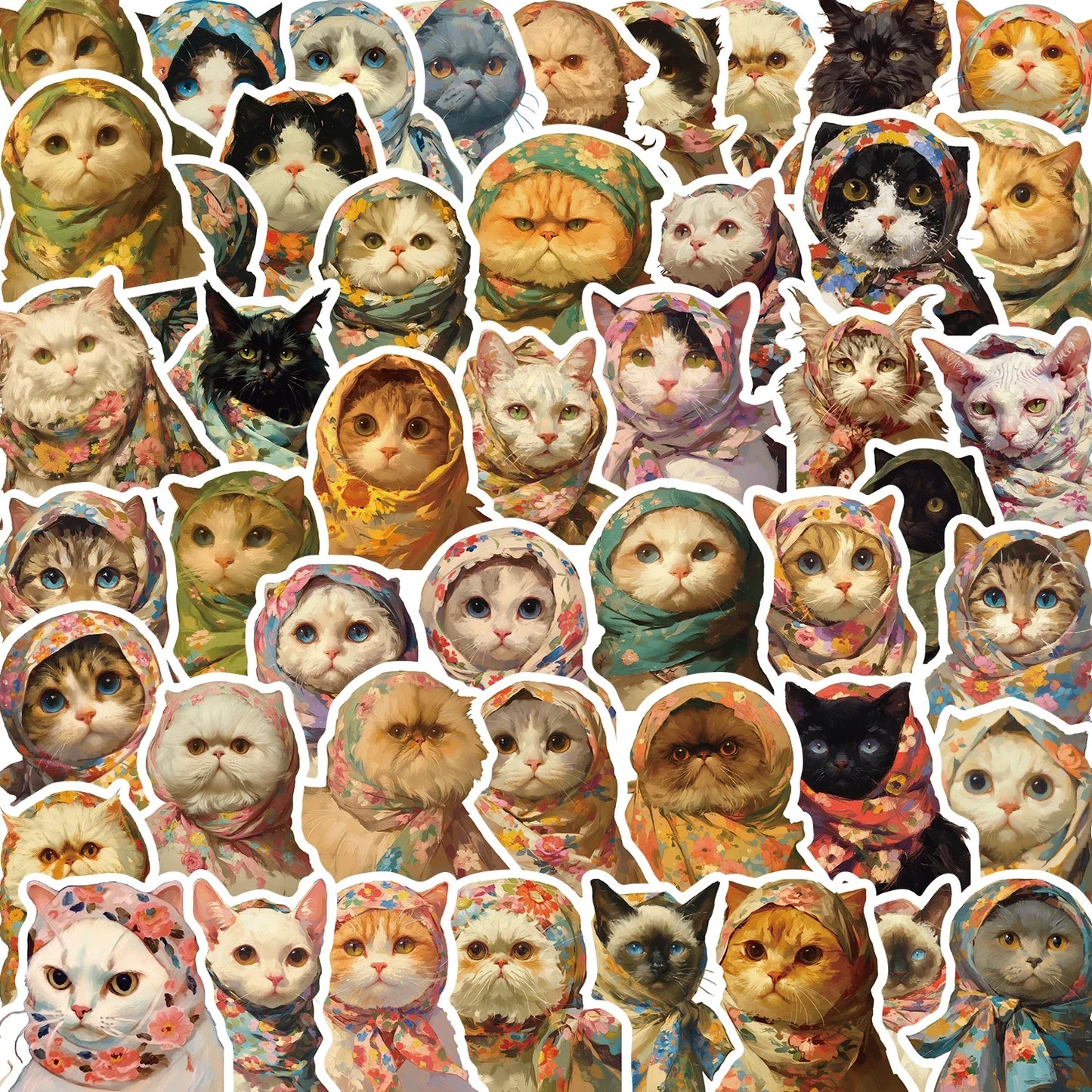50pcs Cute Cat Meme Stickers for Scrapbook & Phone