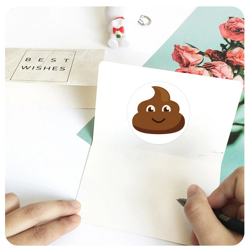 12 Novel Funny Designs Pet Dog Poop Emoticons Reward Sticker Roll 500pcs/1inch for Party Gift Magazine Gift Office Teacher Label