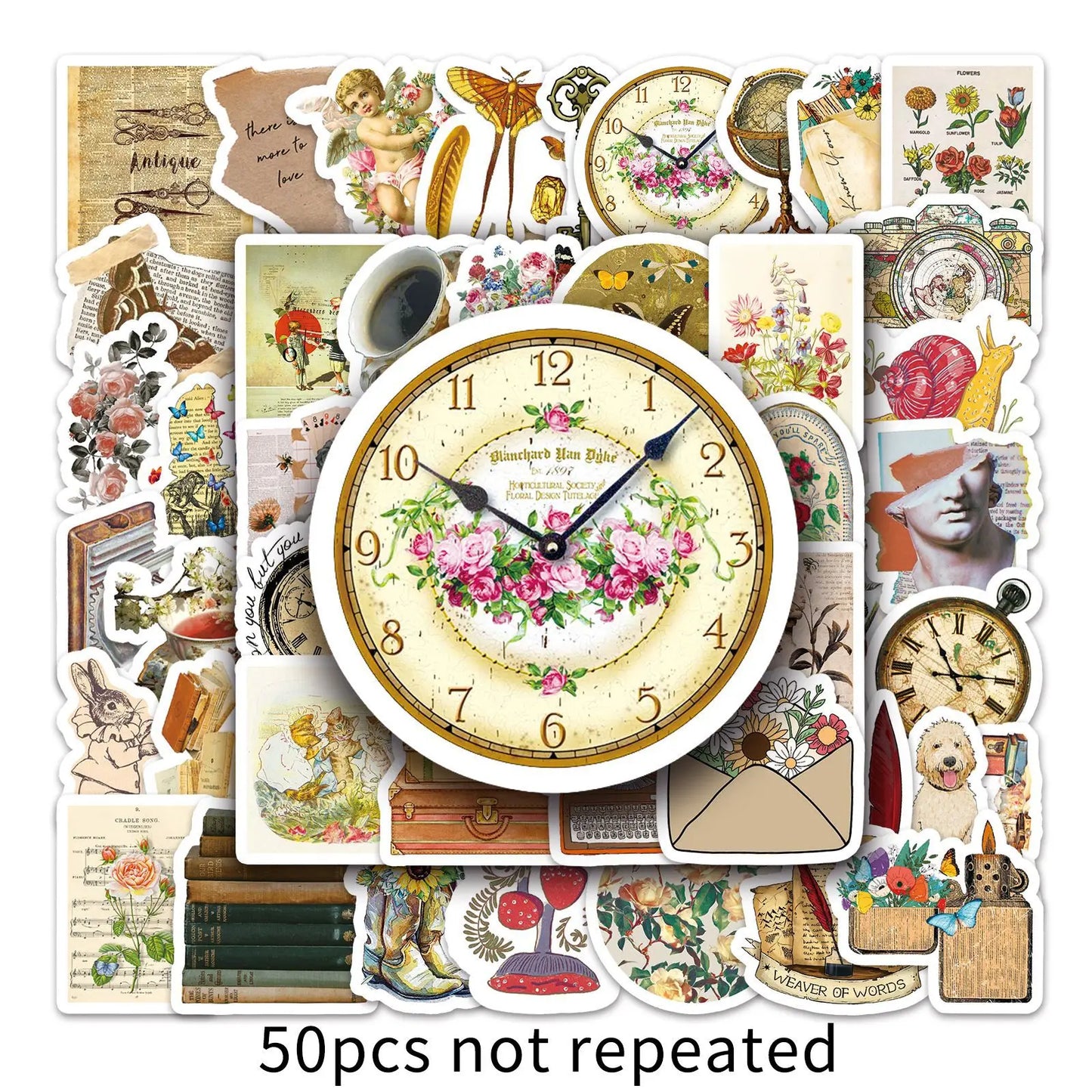 50pcs Retro Flower Graffiti Stickers for Helmet, Wall, DIY Decoration Wholesale