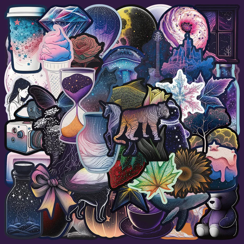 50Pcs Cartoon Fantasy Starry Sky Stickers for Helmet, Wall, Desktop Decoration