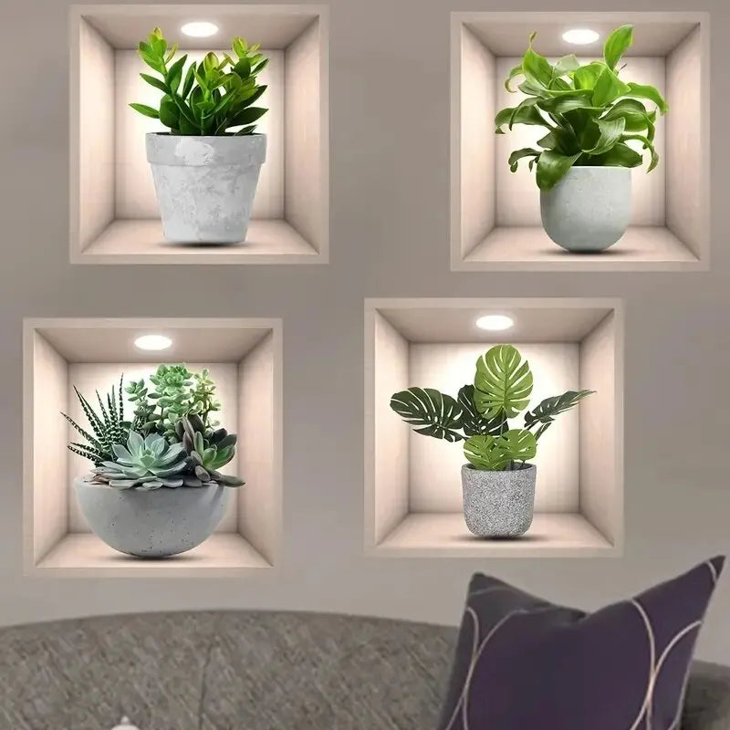 Floral Green Flower Pot Self-adhesive Wall Stickers Removable Home Decor