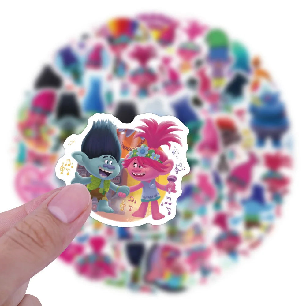 Trolls Cartoon Stickers Pack for Kids - Laptop, Guitar, Car, Bike, Skateboard Decals
