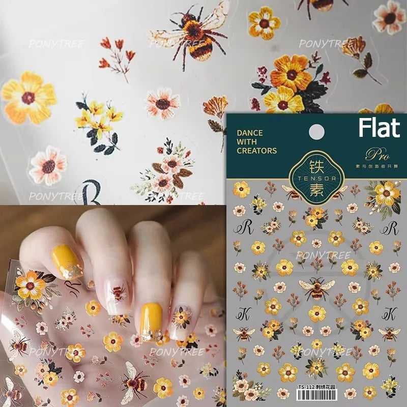 Honey Bee Nail Art Stickers: Daisy, Tulip, Honeycomb Decals