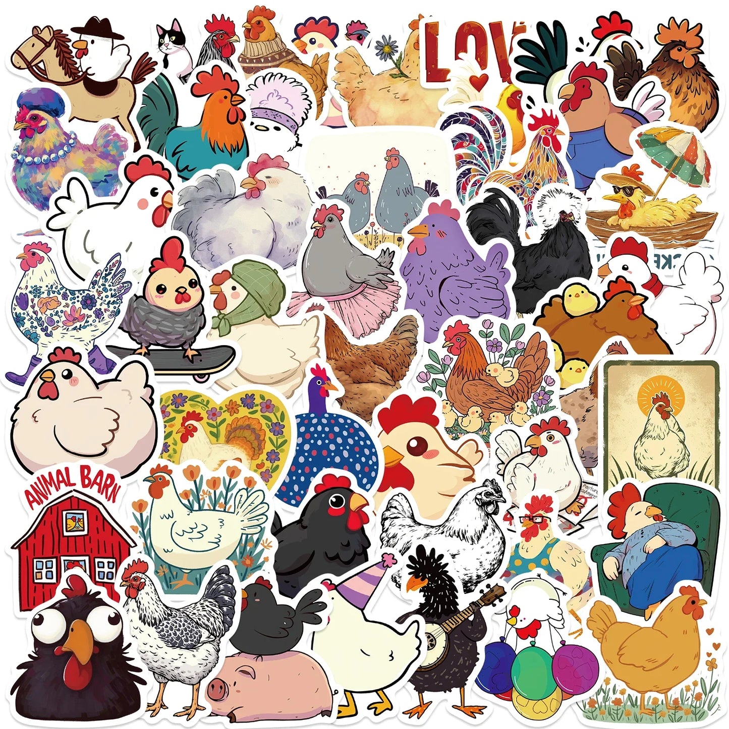 50PCS Cartoon Chicken Stickers Waterproof Decals