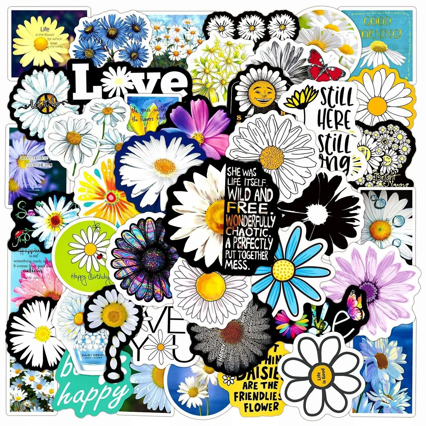 50pcs Daisy Graffiti Stickers for Helmets, Walls, DIY Decoration Wholesale