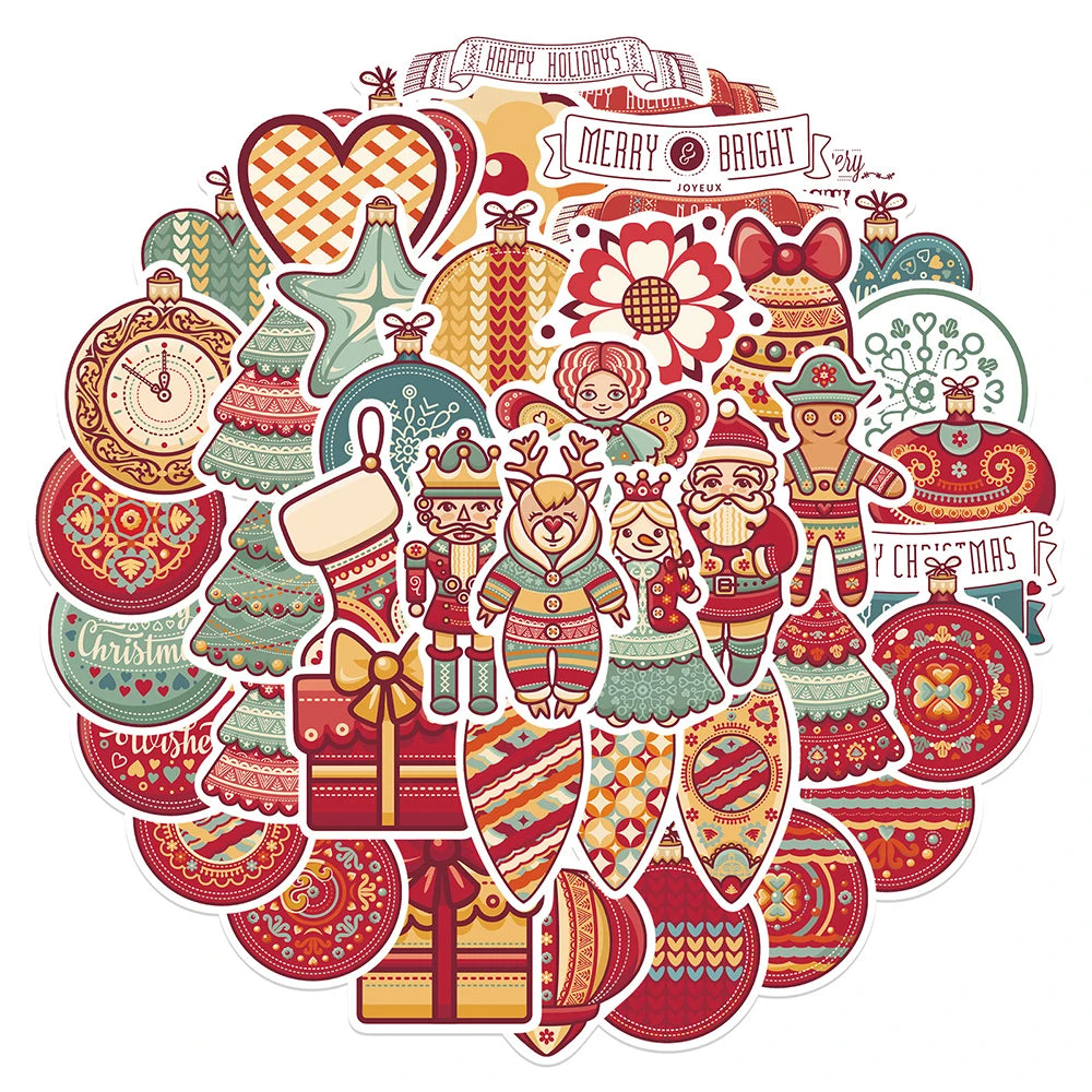 Cute Christmas Cartoon Stickers - Waterproof for Car, Luggage, Guitar, Kid Gift (10/30/48PCS)