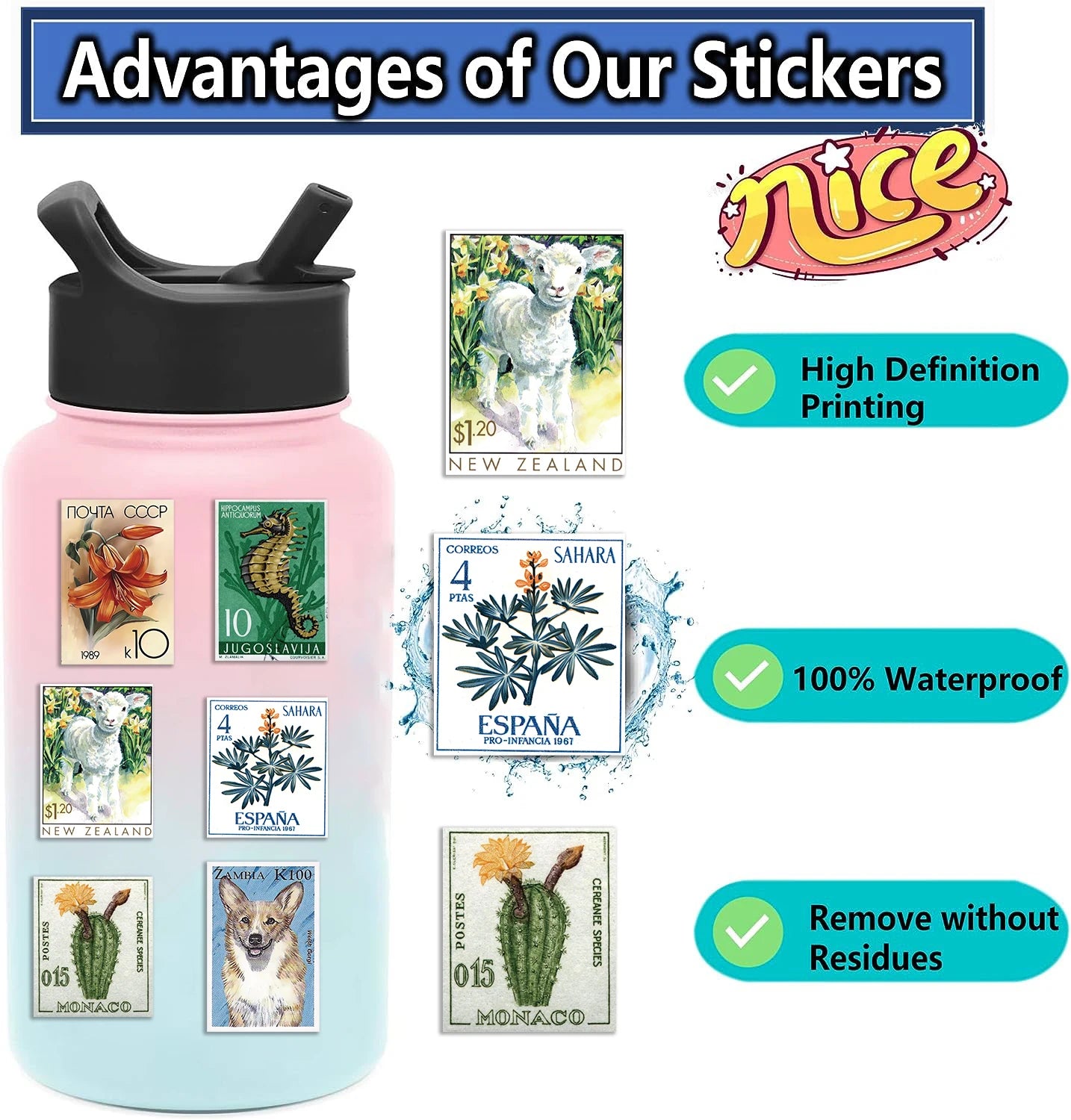 50pcs Retro Stamp Art Stickers Vintage Aesthetic Cartoon Decals For Laptop Luggage Skateboard Phone Sticker Kids Toys