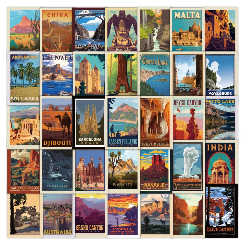 10/30/50pcs Cute Cartoon World Landmarks Aesthetic Poster Stickers Decals Notebook Skateboard Laptop Phone Decoration Sticker