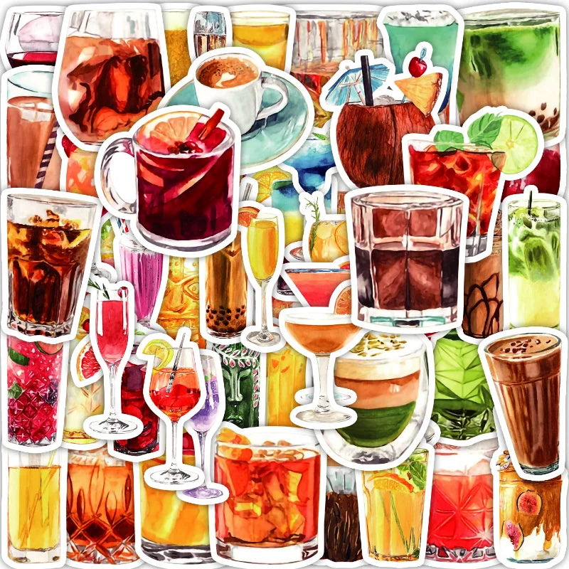 Cocktail Drink Stickers for Luggage, Water Bottle, Phone, Laptop, Guitar, Car Decal
