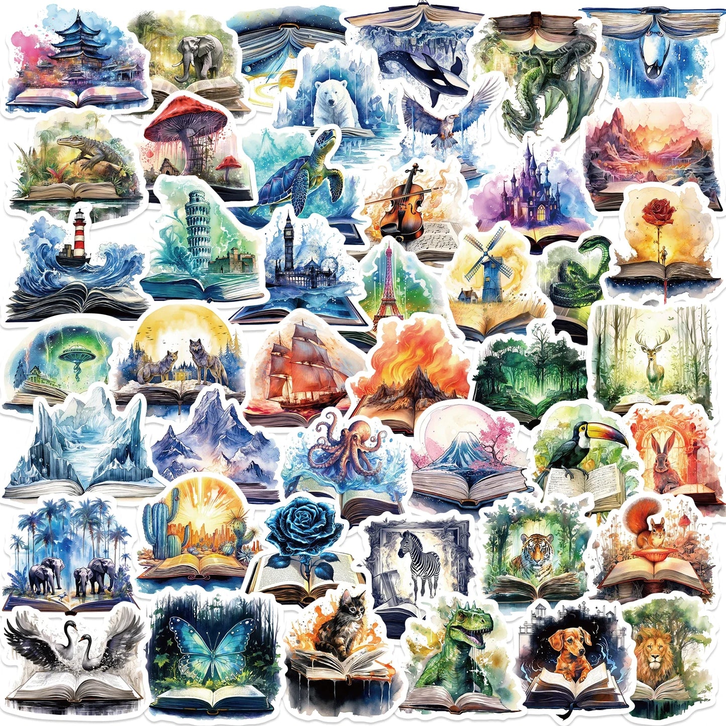 50PCS Magic Tome Stickers: Cartoon, Waterproof Decals