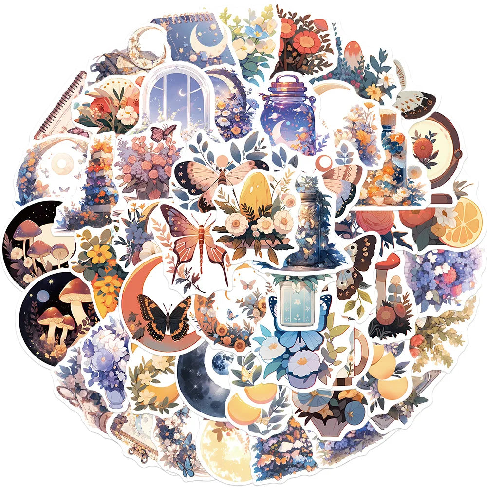 Mysterious Moon Cartoon Stickers Pack - Aesthetic Graffiti DIY Skateboard Phone Decals