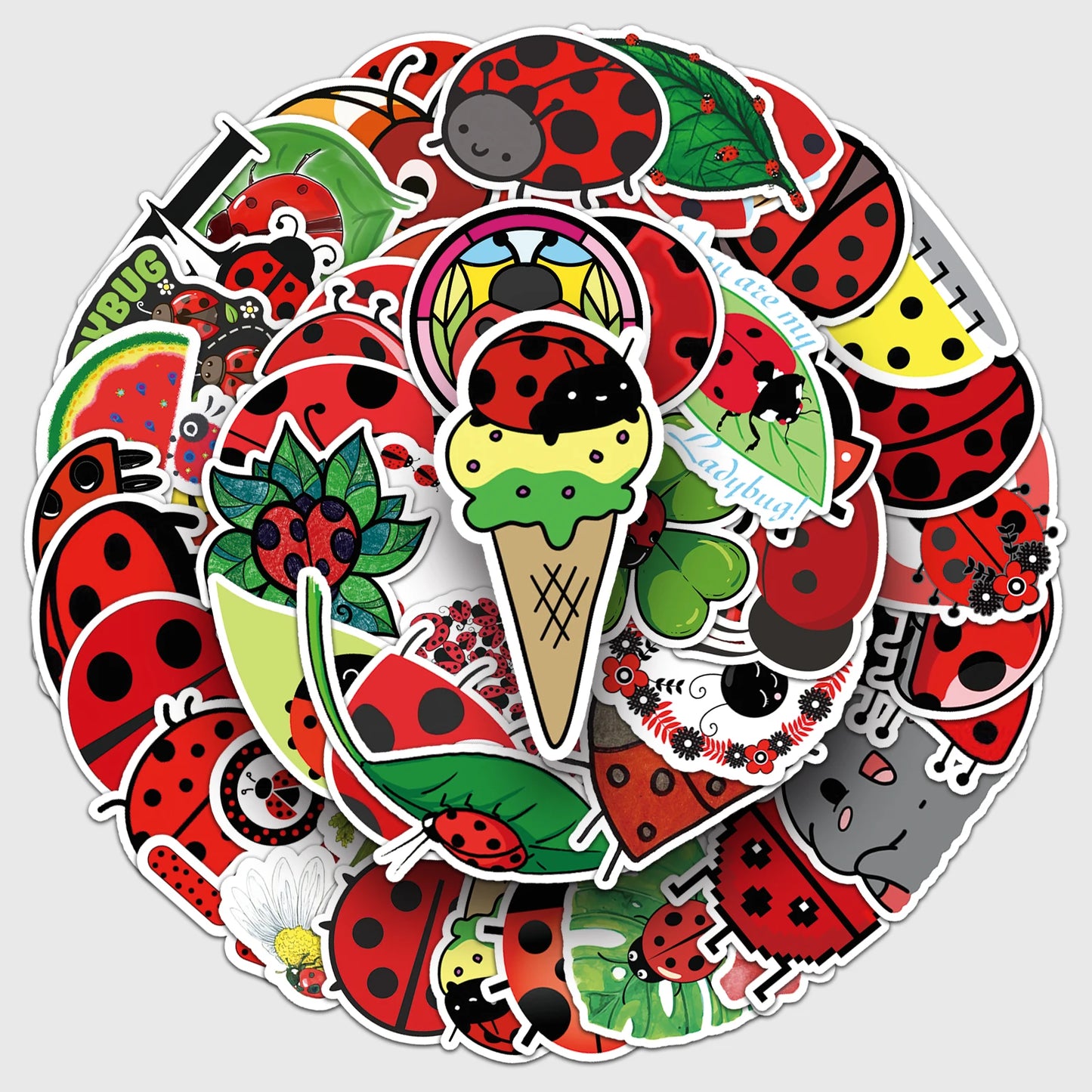50Pcs Ladybug Cartoon Waterproof Vinyl Stickers for Skateboard Snowboard Decals