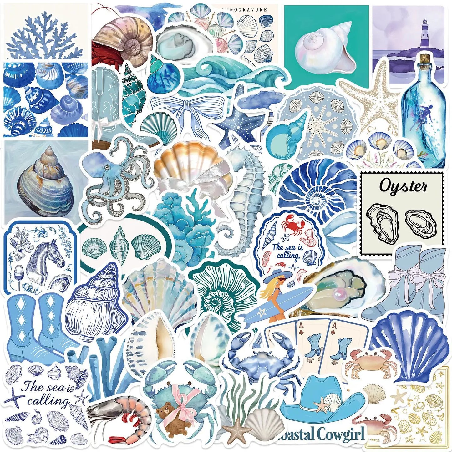 Aesthetic Blue Ocean Cartoon Stickers for Notebook, Skateboard, Phone, Fridge, Bike, Wall Decal (10/30/50pcs)
