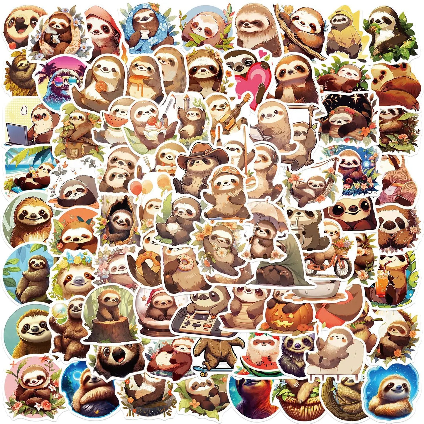 Cute Sloth Stickers for Suitcase, Skateboard, Laptop, Luggage, Phone, Car - 10/30/50/100pcs
