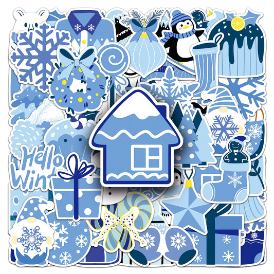 Blue Snowflake Stickers Waterproof PVC Skateboard Notebook Graffiti 10/30/50PCS