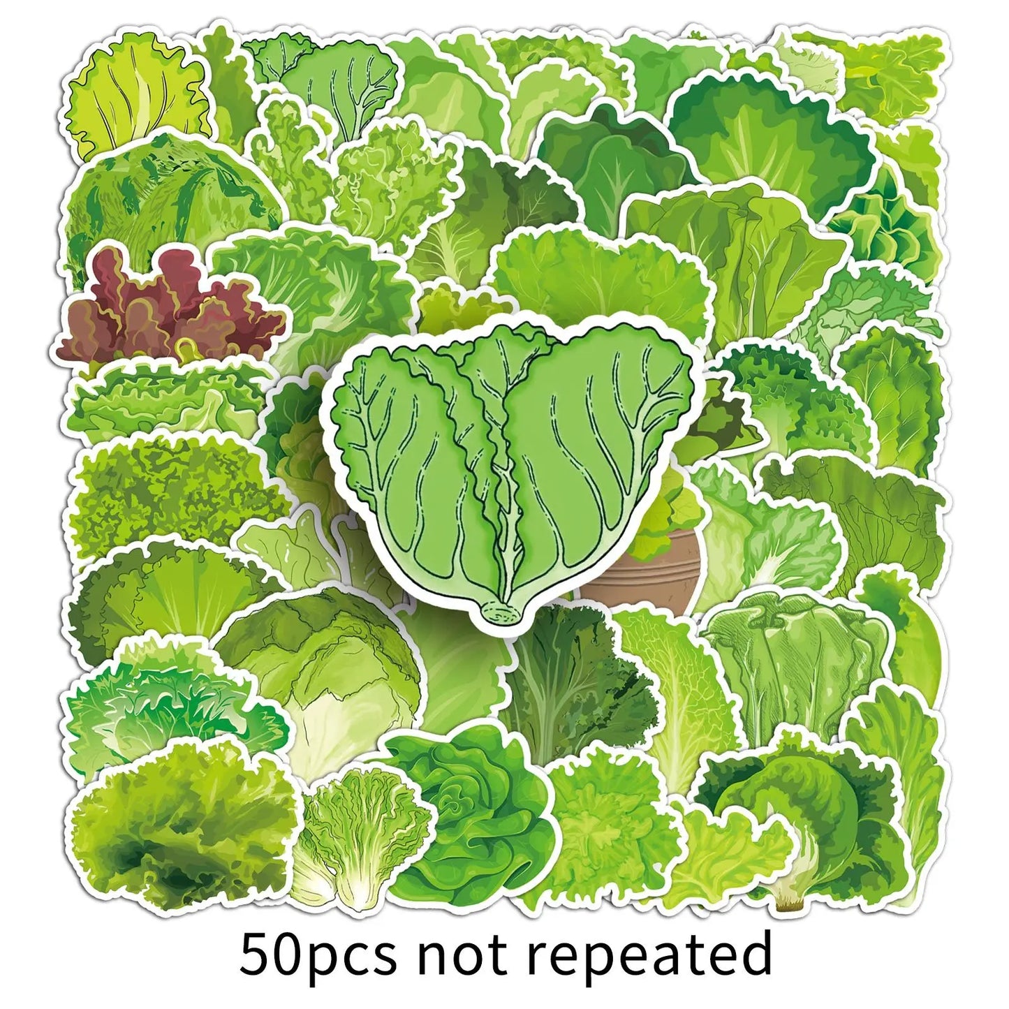 50pcs Green Vegetable Graffiti Stickers for Helmet, Wall, DIY Decoration
