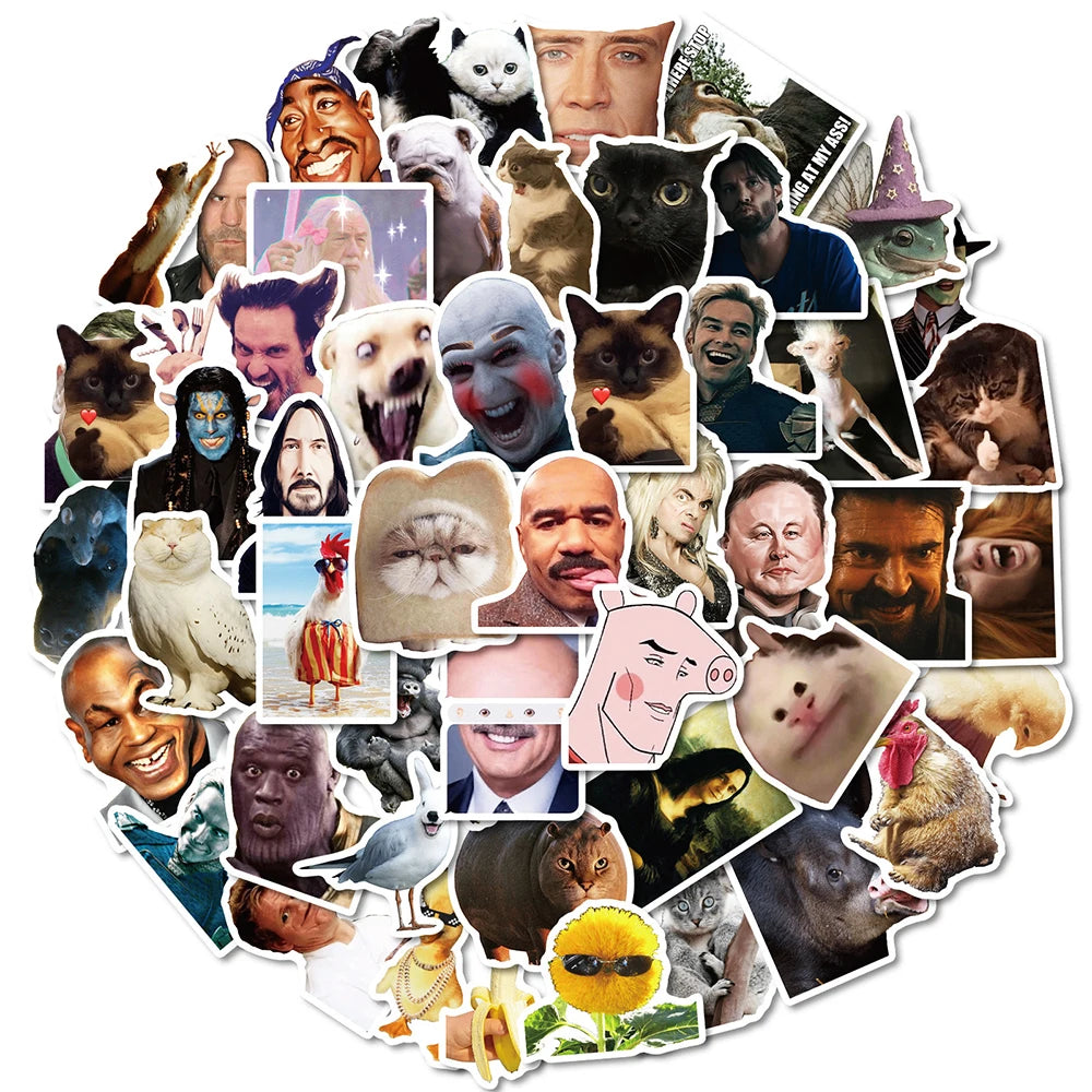 Cool Cartoon Meme Stickers for Motorcycle, Fridge, Suitcase, Skateboard, Car, Wall - 10/30/50pcs