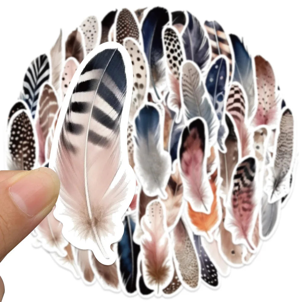 10/30/64PCS Cute Feather Stickers Aesthetic Decorative PVC Waterproof Phone Suitcase Skateboard Notebook Phone Wall Decals Toys