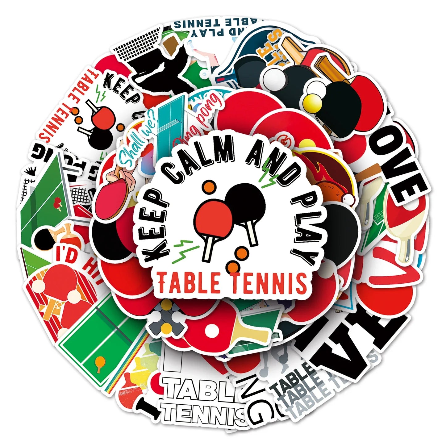 50Pcs Cartoon Table Tennis Waterproof Vinyl Stickers