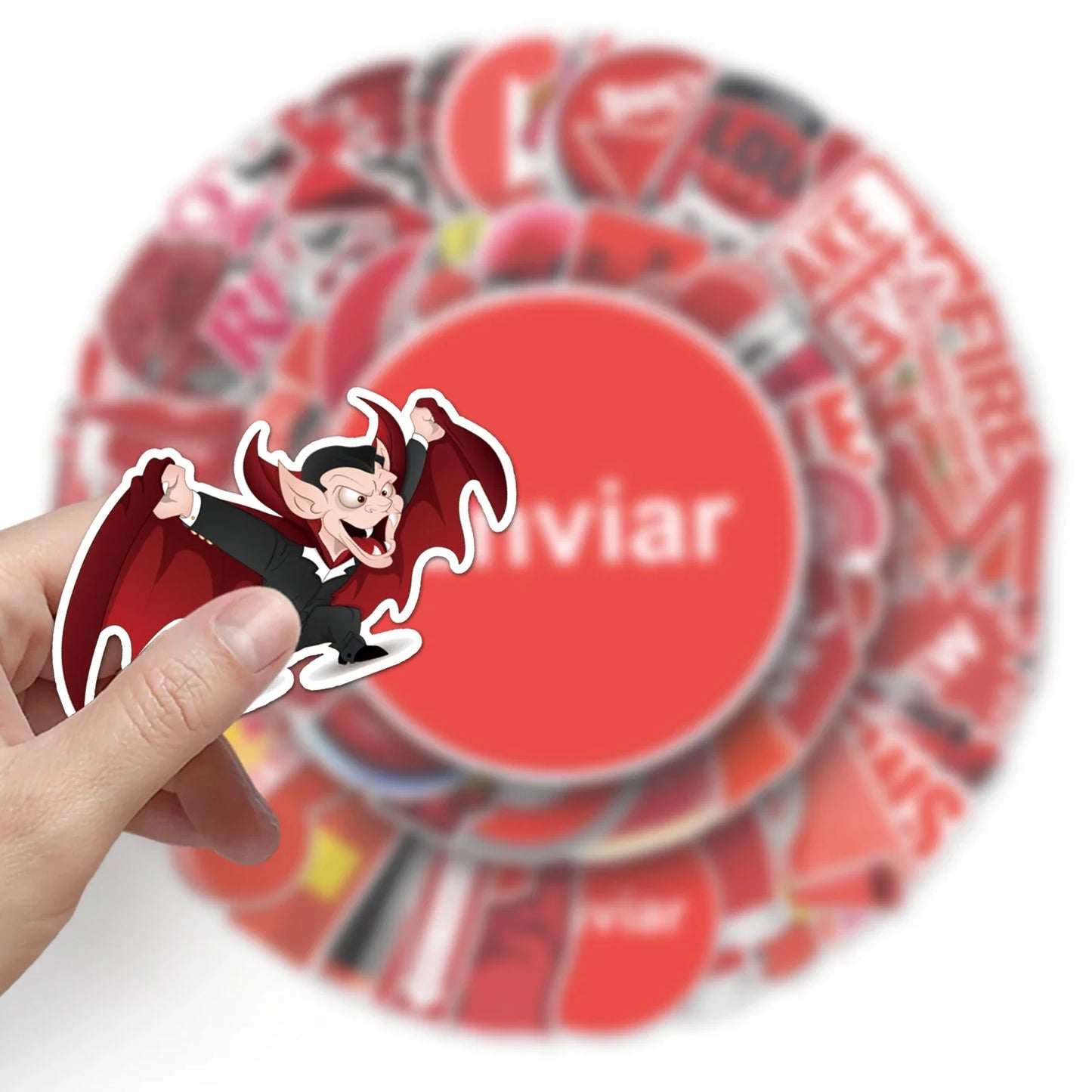 50Pcs Red Cartoon Waterproof Vinyl Stickers for Skateboard Snowboard Decals