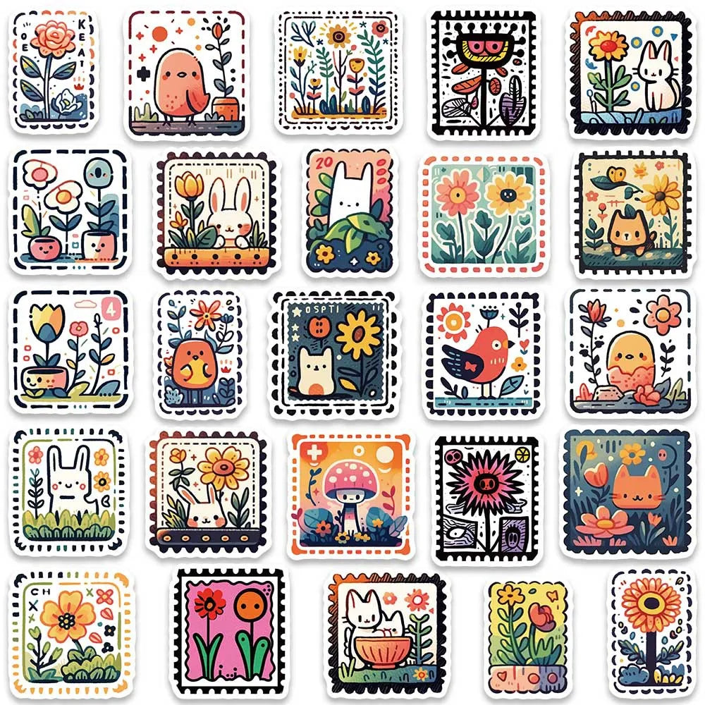 10/30/50PCS Cute Cartoon Stamp Flower Animal Stickers DIY Skateboard Phone Bike Suitcase Laptop Notebook Bike Kids Sticker Toys