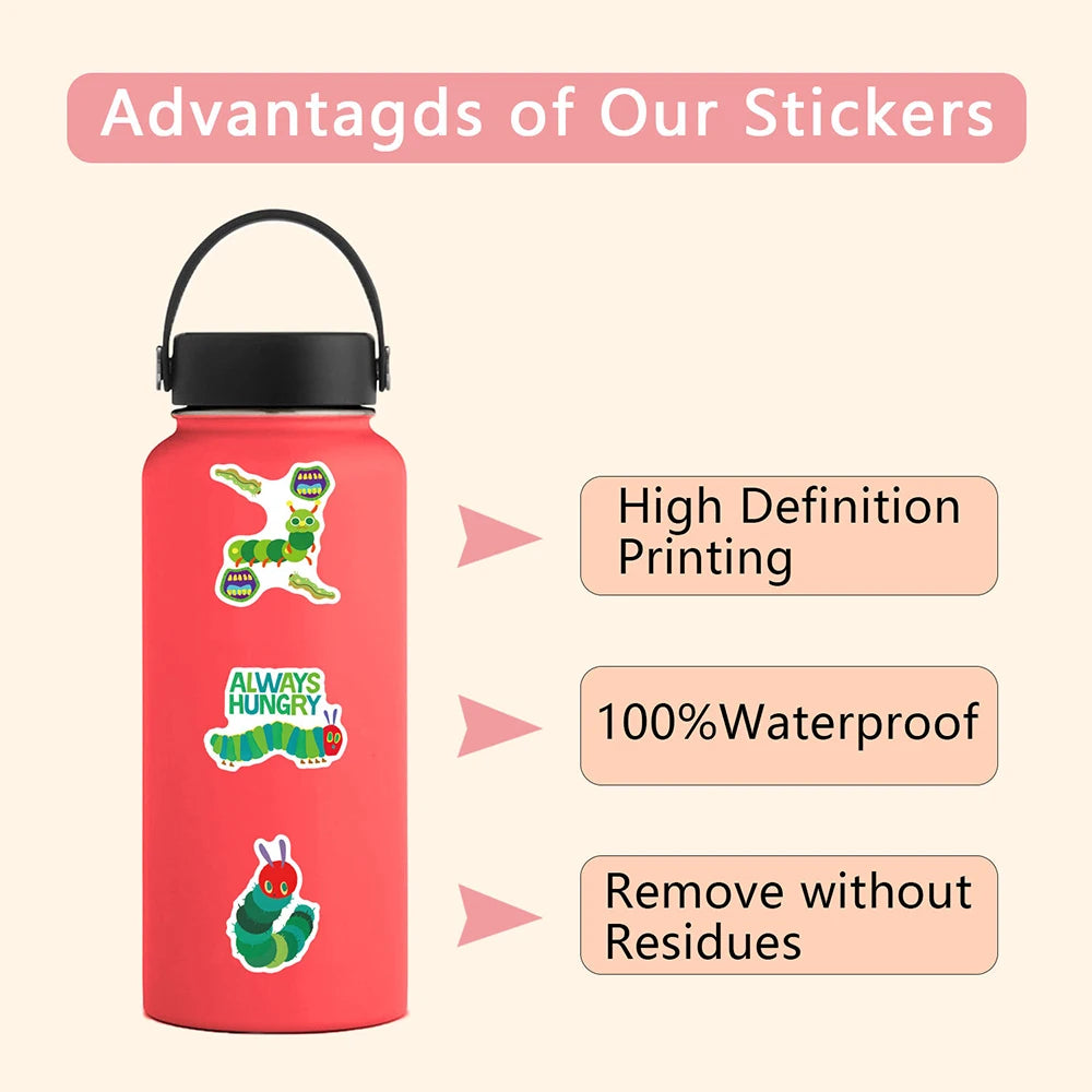 10/30/55PCS Cute The Very Hungry Caterpillar Toys Stickers For Kids DIY Stationery Phone Fridge Car Funny Cartoon Graffiti Decal