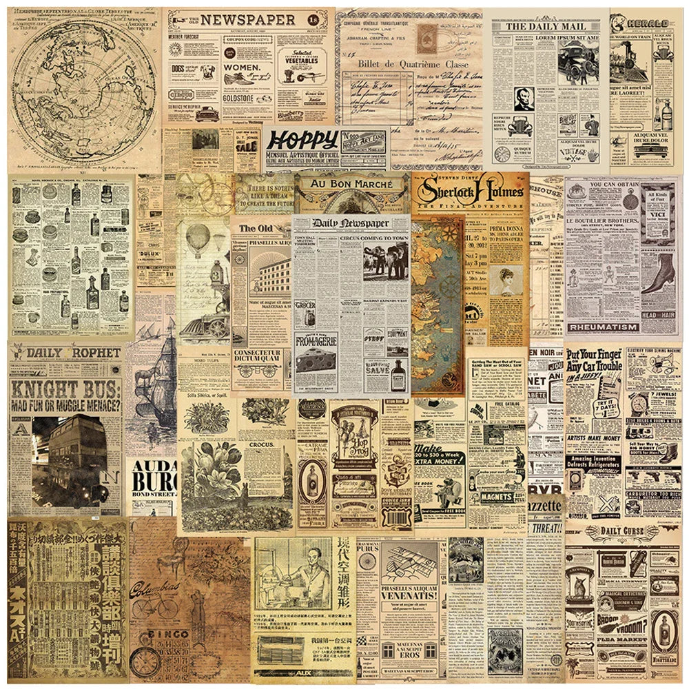 Vintage Black White Newspaper Stickers Retro Decal Scrapbooking Laptop Motorcycle Diary Car Stationery