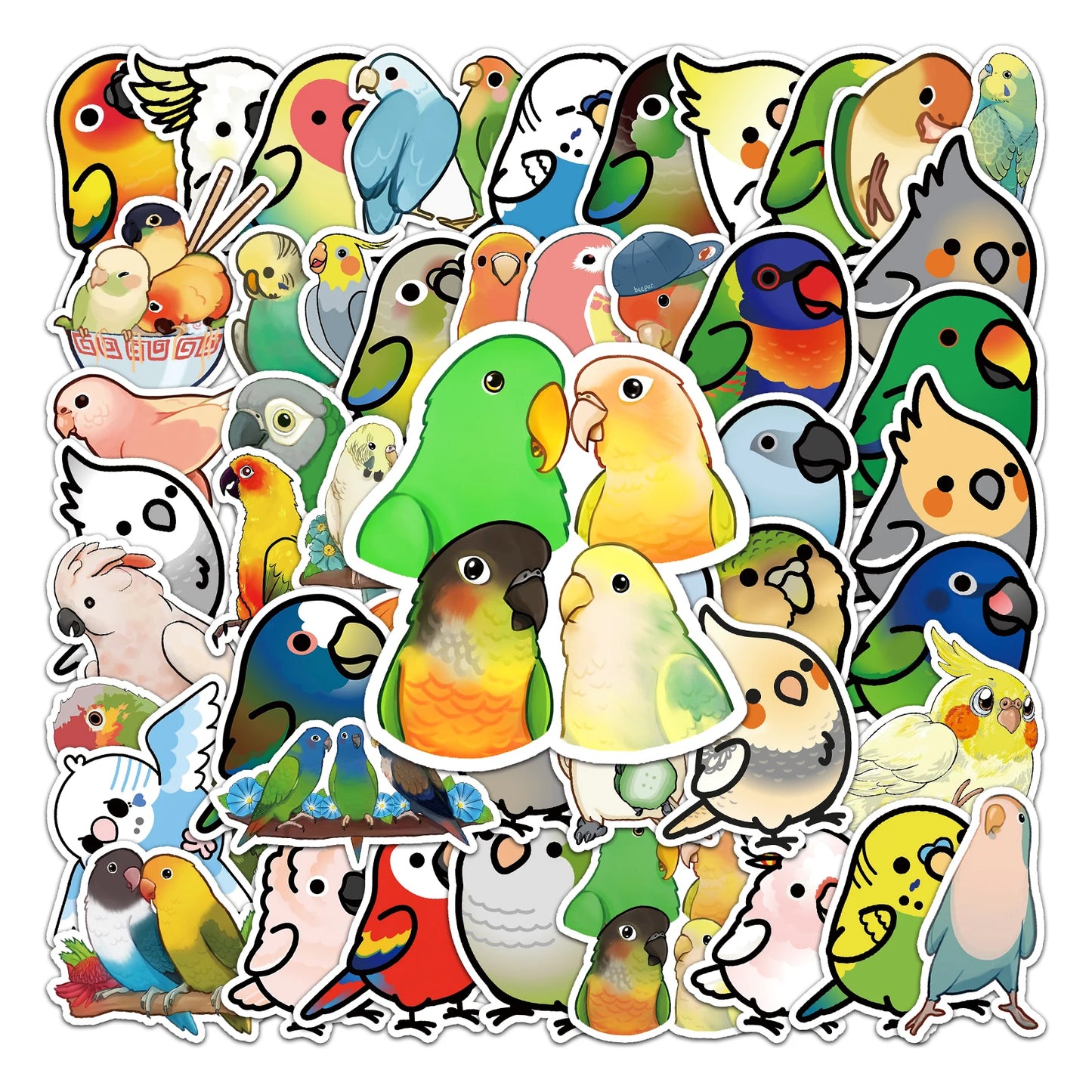 50Pcs Parrot Cartoon Waterproof Vinyl Stickers for Skateboard Snowboard