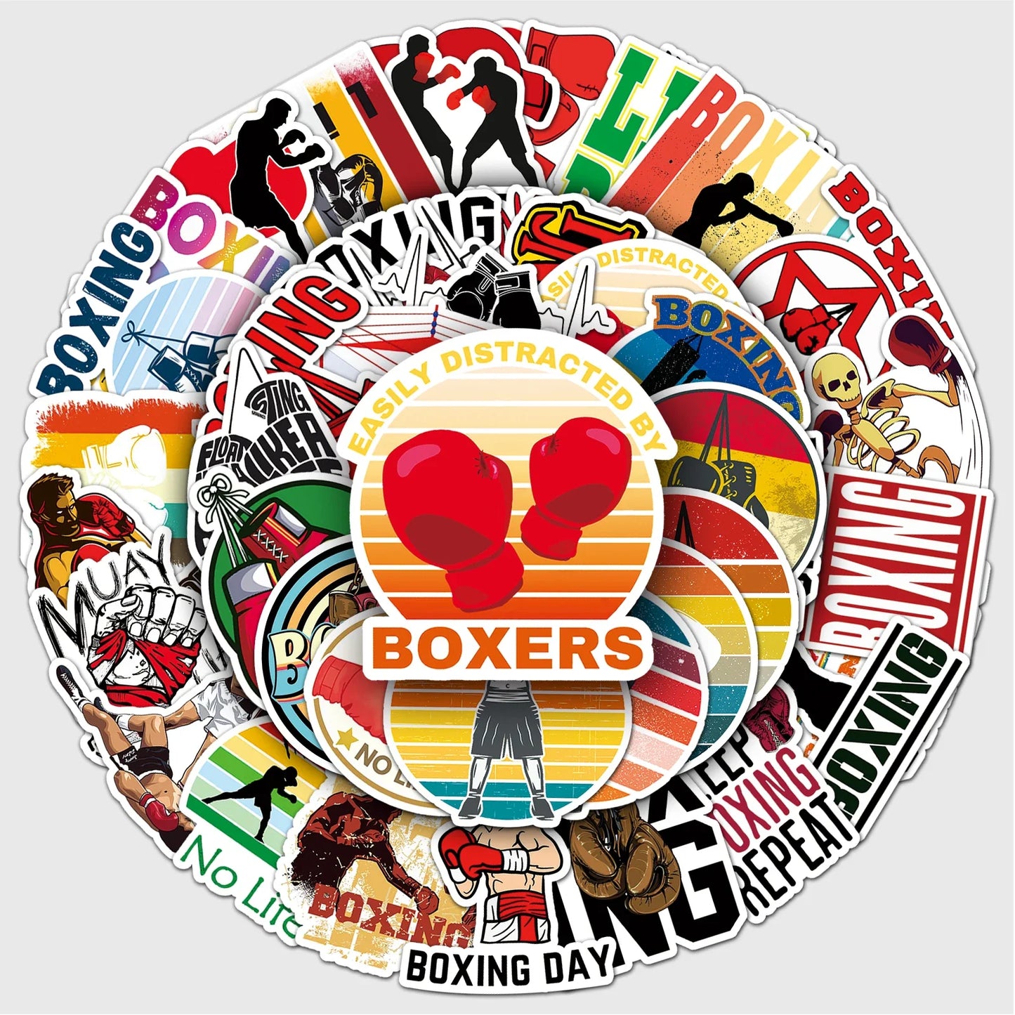 50Pcs Boxing Sports Cartoon Waterproof Vinyl Stickers for Skateboard Snowboard
