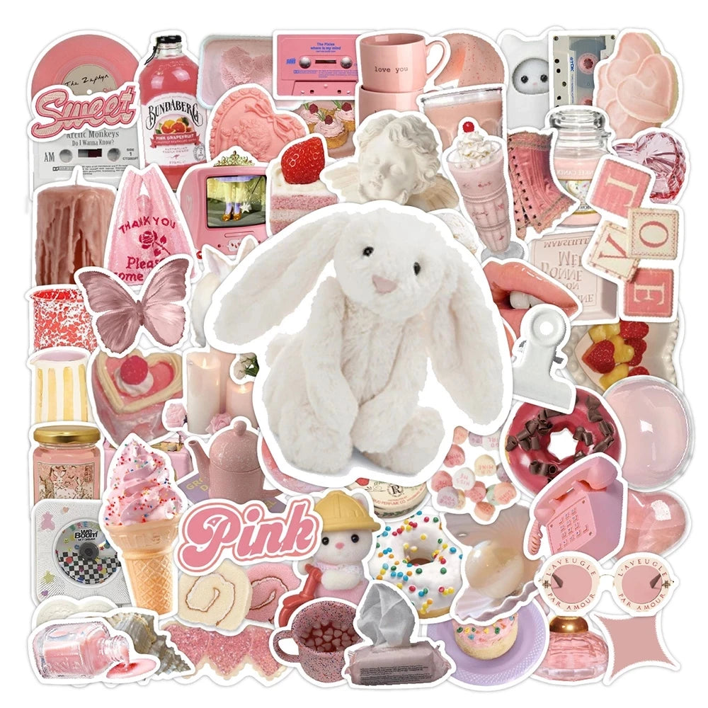 Kawaii Pink Cartoon Stickers 10/30/70pcs Aesthetic DIY Decoration for Suitcase Notebook Phone Car