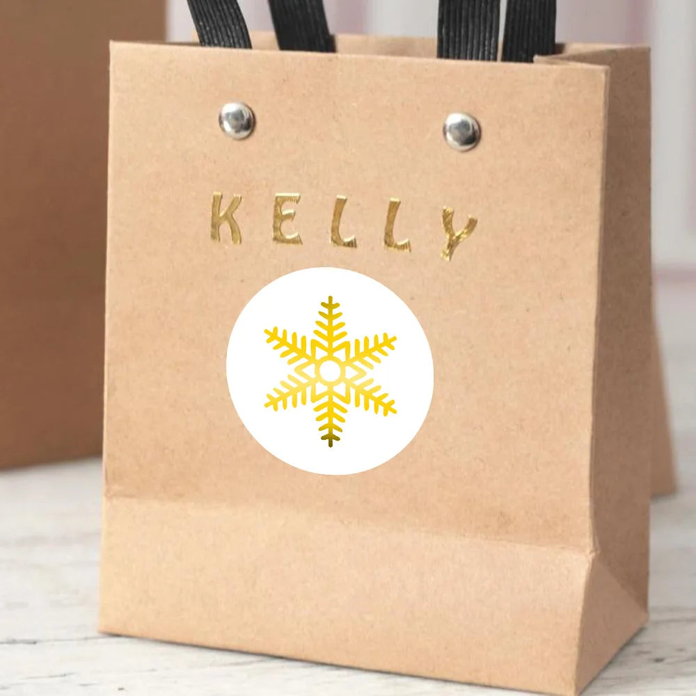 100-500Pcs Gold Snowflake Christmas Stickers Candy Bag Envelopes Sealing Label Christmas Gifts Box Decorations Sticker