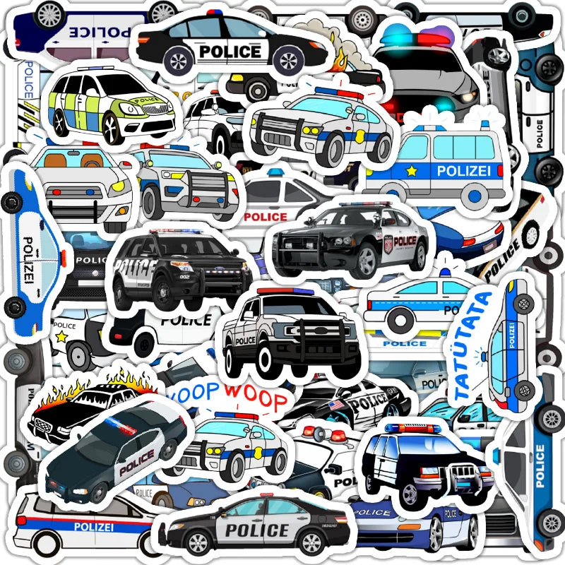 Police Car Graffiti Stickers 10/25/50pcs for DIY Scrapbook Suitcase Water Bottle Phone Laptop Guitar Decal