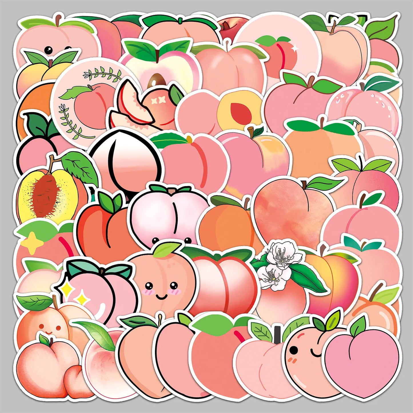 50pcs Cute Peach Graffiti Stickers for Helmet, Wall, DIY Decoration