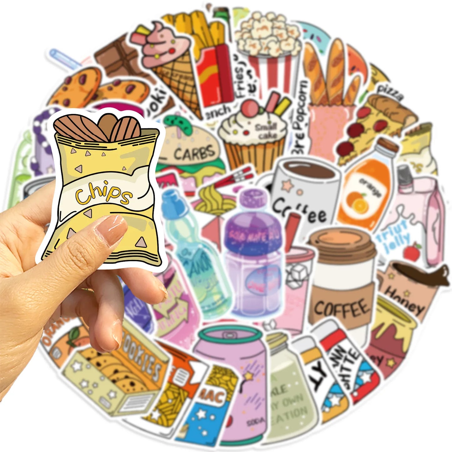 Snack Stickers 10/30/50PCS Food Decals DIY Luggage Laptop Phone Guitar Bike Skateboard Graffiti