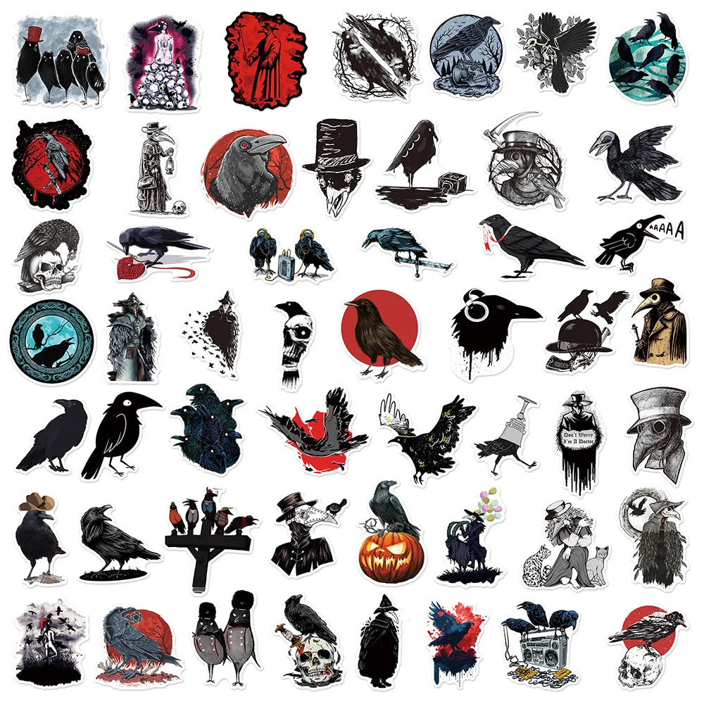 10/30/50PCS Horror Crow Gothic Witch Sticker Packs