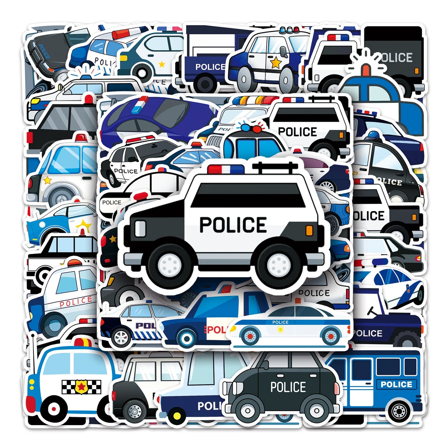 50Pcs Police Car Cartoon Waterproof Vinyl Stickers for Skateboard Snowboard