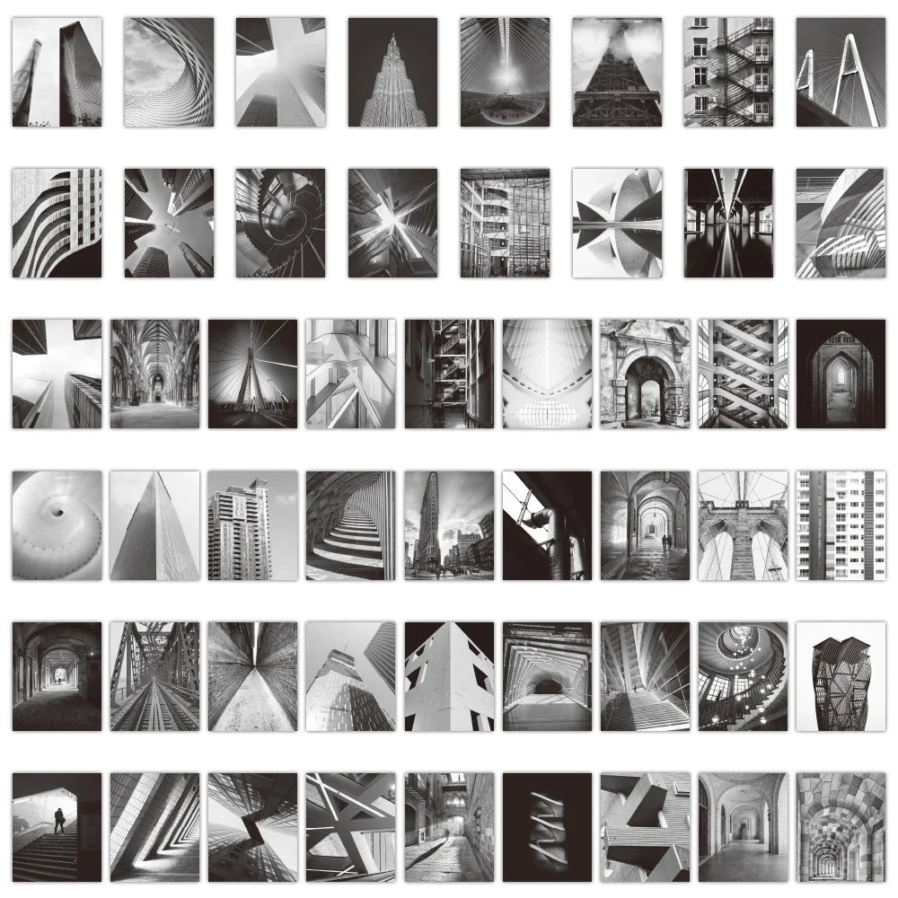 10/30/52pcs Black White Art Cool City Stickers Decal Laptop Phone Guitar Luggage Skateboard Car Waterproof Funny Sticker Kid Toy