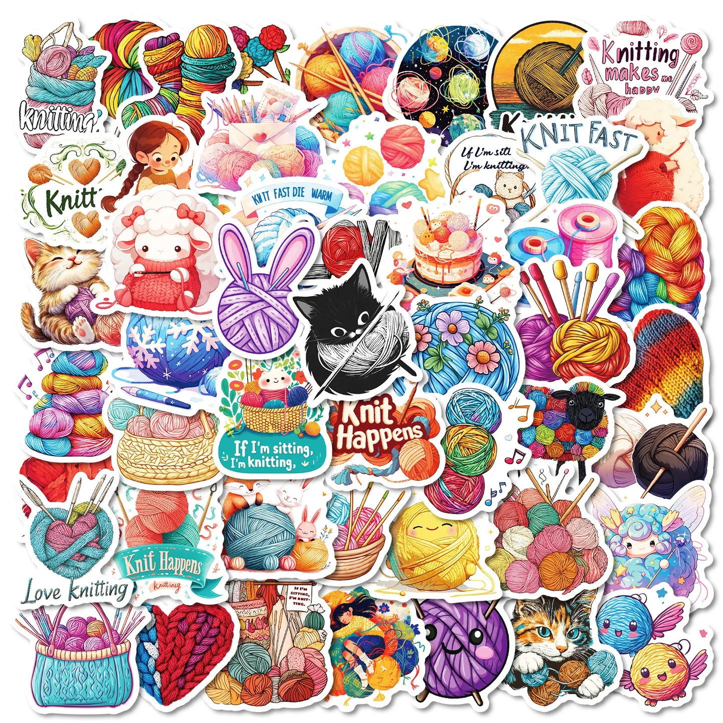 50pcs Cartoon Knitted Yarn Ball Graffiti Stickers for Helmet Wall DIY Decoration