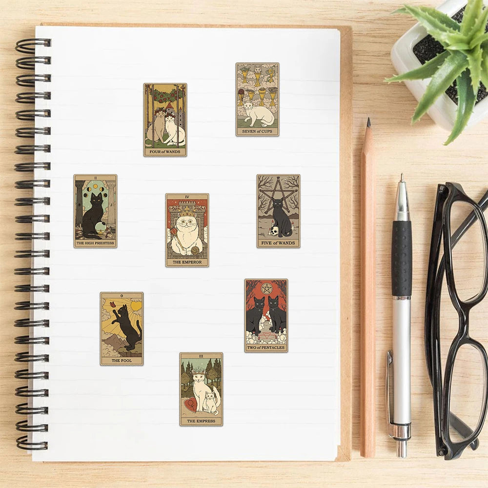 72PCS Cat Tarot Graffiti Sticker Mystery Divination Cartoon Decals DIY Laptop Bicycle Motorcycle Phone Car Sticker Toys
