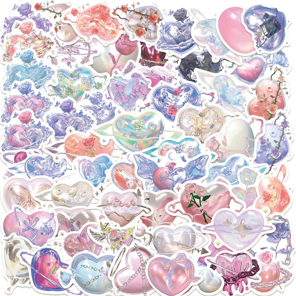 60pcs Creative Cartoon Rose Love Graffiti Stickers for Helmet, Wall, DIY Decoration