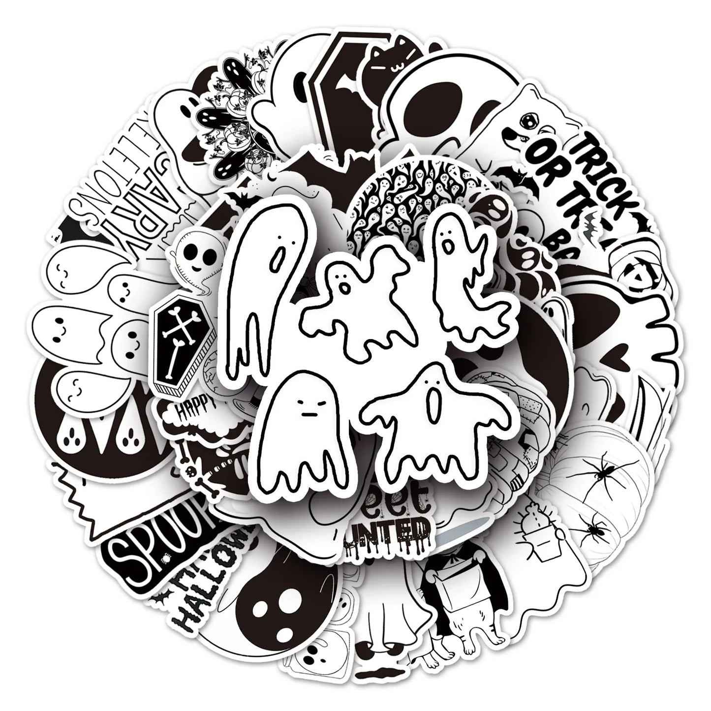 50Pcs Halloween Black White Cartoon Waterproof Vinyl Stickers for Skateboard Snowboard