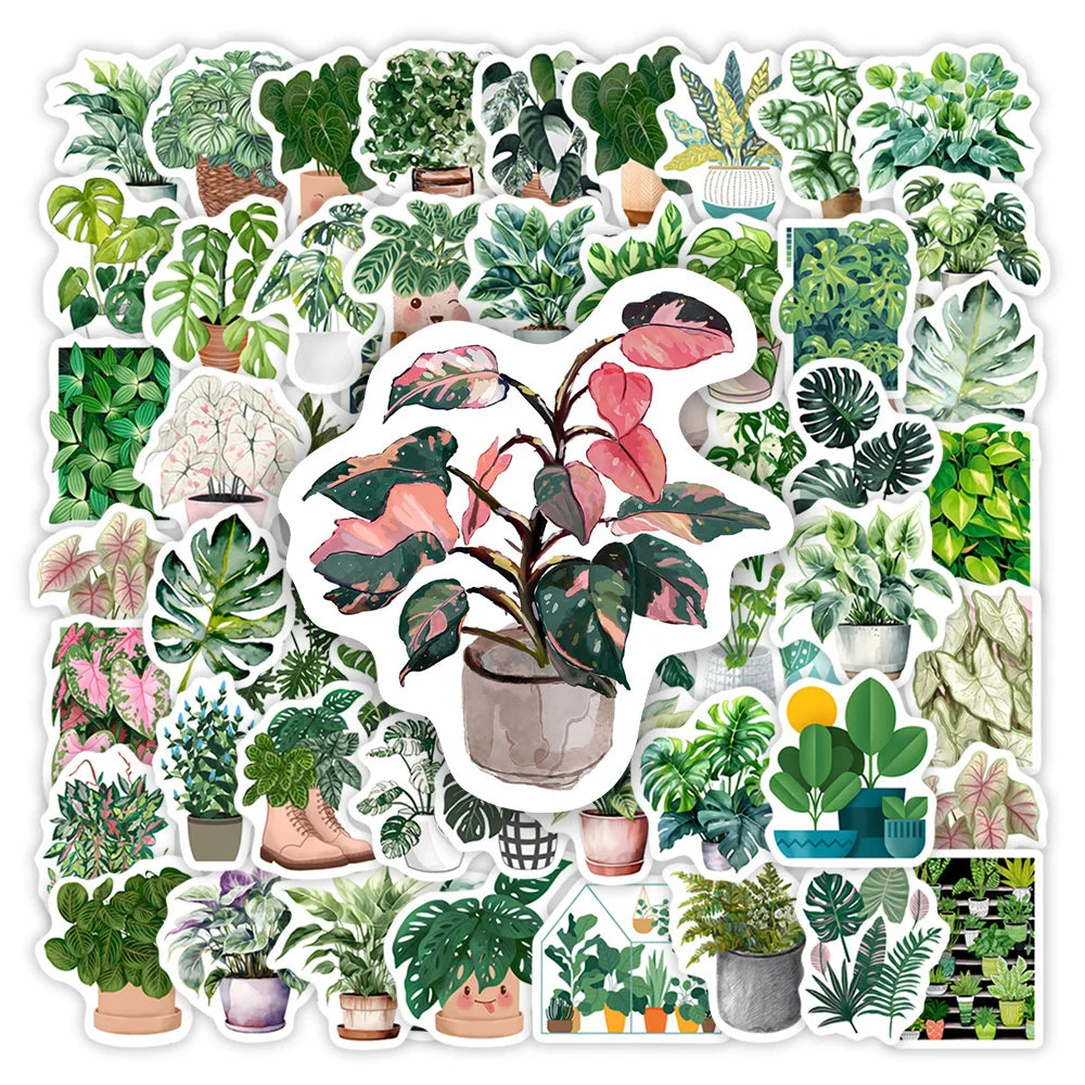 Cute Green Plant Stickers Leaf Pattern DIY Kids Toys Gift Decorative Decal for Scrapbook Journal Diary Laptop Luggage Waterproof